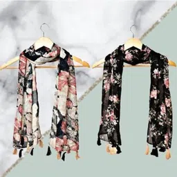 xmsfashion Printed Chiffon Women Multicolor Scarf, Stole, Fancy Scarf-picture-40