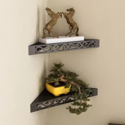 Set of 2 Engineered Wood Corner Wall Shelf in Black Colour by Home Sparkle-image-63