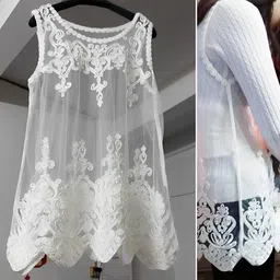 koroind Net Shrug Embroidered Women Swim Top White Swimsuit image 3