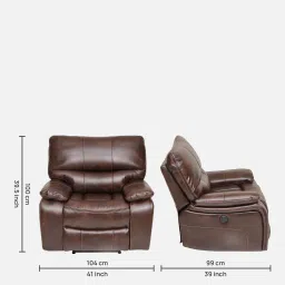 casacraft from pepperfry Braxton Leatherette Motorized 1 Seater Recliner with USB Port in Tan Brown Colour image 2