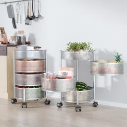 kuber industries Pack of 2 Kitchen 3+1 Layer Metal Storage Rack with Wheels | Round Shape -Silver Iron Kitchen Trolley-picture-20