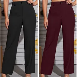 kronmenien Pack of 2 Women Regular Fit Multicolor Lycra Blend Trousers image 1