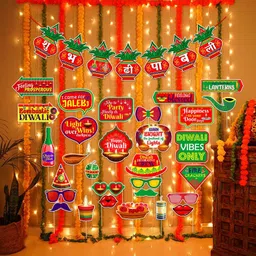 zyozique Multicolor Diwali Decorations for Indian Party Diwali - Banner And Rice Light (Pack Of 2)-picture-22
