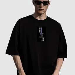 the rich state Men Graphic Print Round Neck Cotton Blend Black T-Shirt image 3