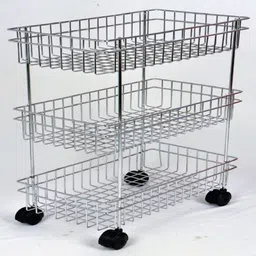 3 Layer Fruit and Vegetable Stand Basket Trolley Moden Stainless Steel Kitchen Trolley-image-5