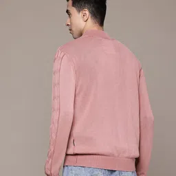 roadster Men Self Design High Neck Purple Sweater image 5