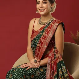 samah Printed Bandhani Georgette, Lace Saree image 4