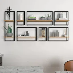vibecrafts Urban Motif Set Of 7 Multicolour Wood Wall Shelves image 1