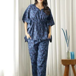 sanskrutihomes Women Night Suit Set Blue Floral Print image 1