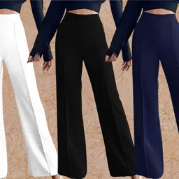 kasendra Women Regular Fit White, Black, Blue Polyester Trousers-picture-21