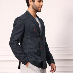 mr bowerbird Men Self Design Double Breasted Formal Blazer image 5