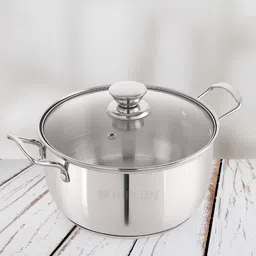 nirlon Silver Stainless Steel 2 Ltr Induction & Gas Compatible Sandwich Bottom Straight Casserole with Glass Lid image 1