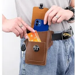 Jiyancreation Durable Leather Phone Holster with Belt Clip for Secure Waist Carry Cell & Card Holder Cellphone Holder Belt Pouch-picture-24