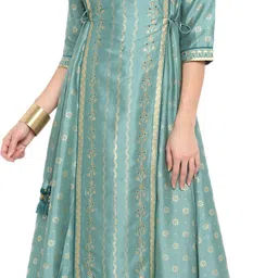 janasya Women Printed Silk Blend Asymmetric Kurta-picture-28