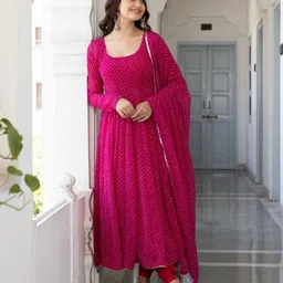 tejanient Animal Print, Floral Print, Geometric Print Georgette Stitched Anarkali Gown image 5