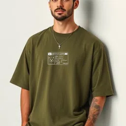 urgear Men Graphic Print Round Neck Cotton Blend Green T-Shirt image 1