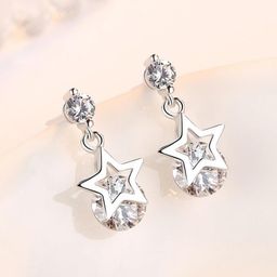myki Beautiful Star Zircon Silver Plated Earrings For Women & Girls Swarovski Zirconia Sterling Silver Drops & Danglers-picture-4