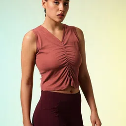 hrx by hrithik roshan Women Solid V Neck Polyester Red T-Shirt image 5