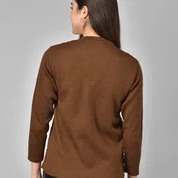 ewools Women Solid V Neck Brown Sweater image 2