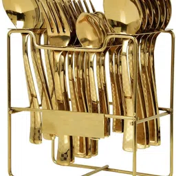 Premium Quality Golden Cutlery/Spoon Set of 24 Pcs with Stand Stainless Steel Cutlery Set-image-17