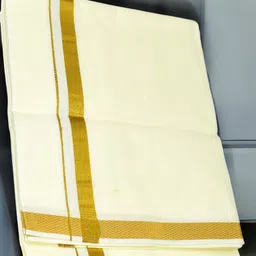 TUNI MANI 2.0meter / 3/4inch Gold Jari Single Dhoti Solid Men Dhoti image 3