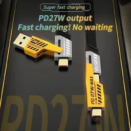 VOOCfiT USB Type C Cable 13 A 1 m Nylon METAL 4 in 1 cable 65W Fast Charging , 27W Compatible for- ios & Android with MFI Certified cable image 4