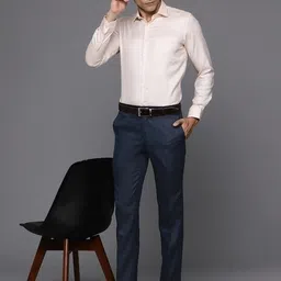 raymond Men Slim Fit Dark Blue Polyester Trousers image 4