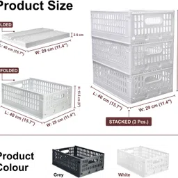 aditya polymers Stack-It-All Multi Purpose Foldable Storage Basket-Stack n Slide Grey, 3pcs Plastic Fruit & Vegetable Basket image 3