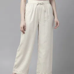 amira's Women Regular Fit Cream Pure Cotton Trousers image 1