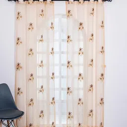 parda online Brown & Golden Polyster Floral 5ft Sheer Eyelet Window/Door (2 Pc) image 1