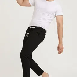 avolt Men Solid Black Track Pants image 4