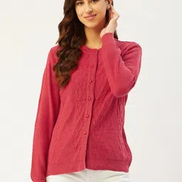 rivza Women Woven Round Neck Pink Sweater image 1