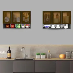 specialitypanels Aluminium Black Profile 6 Brown Tinted Glass handless shutter with Space Organizer in Slate Grey Finish image 2