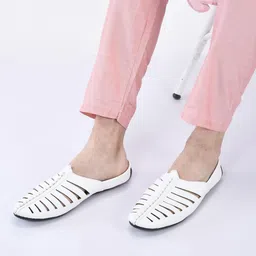 fausto Laser Cut Design Back Open Evening Party Slip On Shoes Mojaris For Men-picture-13