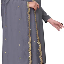 sekmany Silk Blend Embroidered Grey Women Dupatta image 3