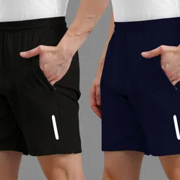 Pack of 2 Solid Men Black, Blue Casual Shorts-image-36