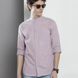 the indian garage co. Men Regular Fit Solid Mandarin Collar Casual Shirt-picture-13