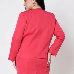 brinns Plus Size Collerless Blazer with Skirt Suit Set(Red) image 2