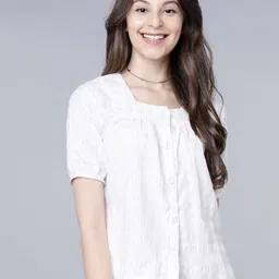 tokyo talkies Casual Regular Sleeves Self Design Women White Top-picture-13