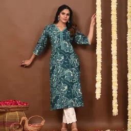 rimeline fashion Women Printed Pure Cotton A-line Kurta image 5