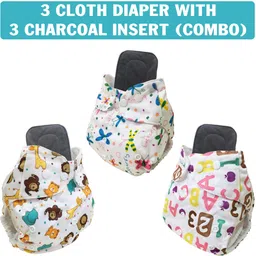 mom's pride Reusable Exclusive Cloth Diapers With Charcoal Inserts Pack of 3 (MultiColor)-picture-28