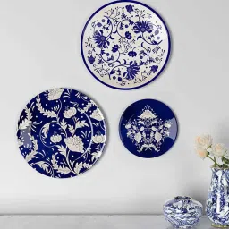 homscape Decorative Wall Plates In Rajasthani Blue Pottery Handcrafted Design Set Of 3 image 1