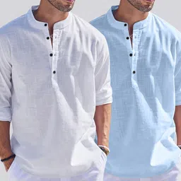 zartha Pack of 2 Men Solid Cotton Blend Straight Kurta-picture-28