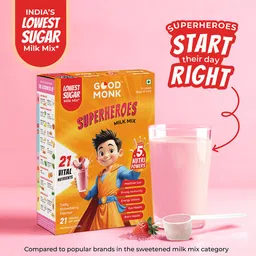 good monk Superheroes Milk Mix (Strawberry) - Boosts Energy & Immunity for Kids (5+ Years) image 2