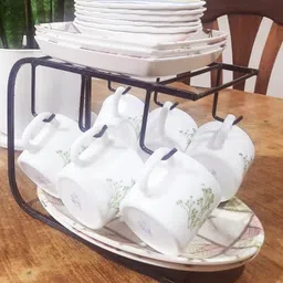 Cup Kitchen Rack Iron Coffee Mug Holder and Plate Stand - Pack of 1, Black Cast Iron-image-2