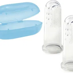 beebaby Silicone Finger Brush with Carry Case For Baby (Pack of 2) Blue Ultra Soft Toothbrush image 2