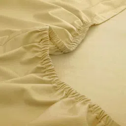 maspar Yellow Solid 200 TC Cotton Double Bed Fitted Sheet with 2 Pillow Case 24 Collection image 1