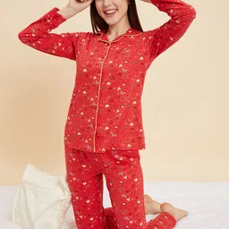sweet dreams Women Shirt & Pyjama set Red Printed-picture-12