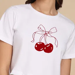 adyavastram Women Graphic Print Round Neck Reversible Cotton Blend White T-Shirt image 3