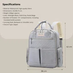 polka tots ChicClass Solid Grey Travel Diaper Backpack Functional Bag for Parents Diaper Bag image 4
